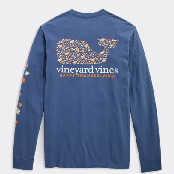 New Kids Vineyard Vines LS Thanksgiving Day LS Tee Sz 16 L Whale Blue Orange - Picture 1 of 5